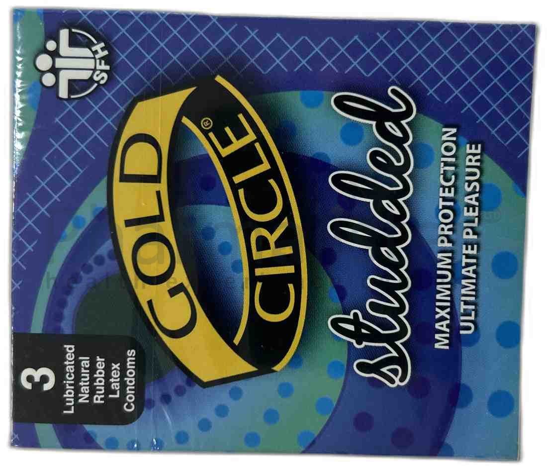 Gold Circle Studded Latex Condoms - 3Pcs